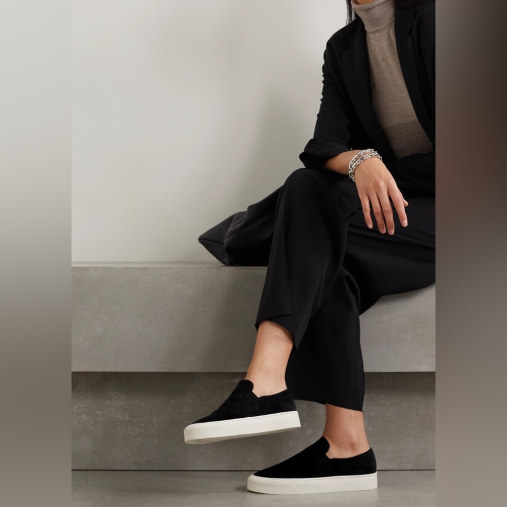 The Row Marie H Slip-On Sneakers Black Suede Ivory Chunky Sole Size 36.5 / 6.5